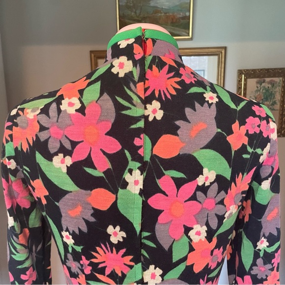 Vintage 60s/70s Keram NY Mod Floral Long-sleeve Mini Dress With Slit Neck - Picture 8 of 16